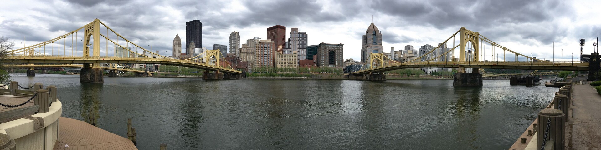 Panoramic View of the River and Bridges into Pittsburgh PA