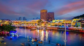 Downtown Singapore city skyline. Cityscape of Clarke Quay district