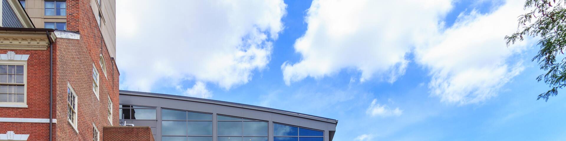 P62CR1 Lancaster, PA, USA - June 25, 2018: In downtown Lancaster City, the entrance to the Lancaster County Convention Center.
