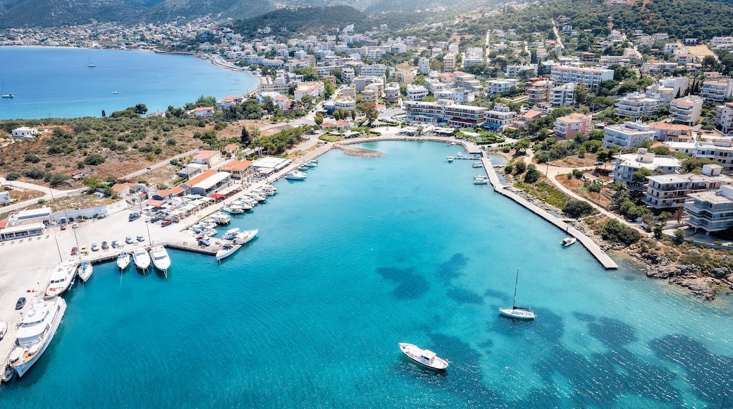 Aerial view of the village Porto Rafti, east of Athens, Greece, popular destination for tourists and weekenders