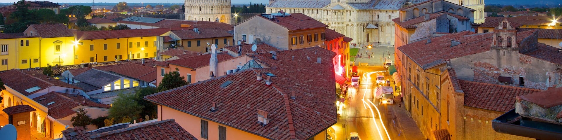 Leaning Tower which includes a city and night scenes