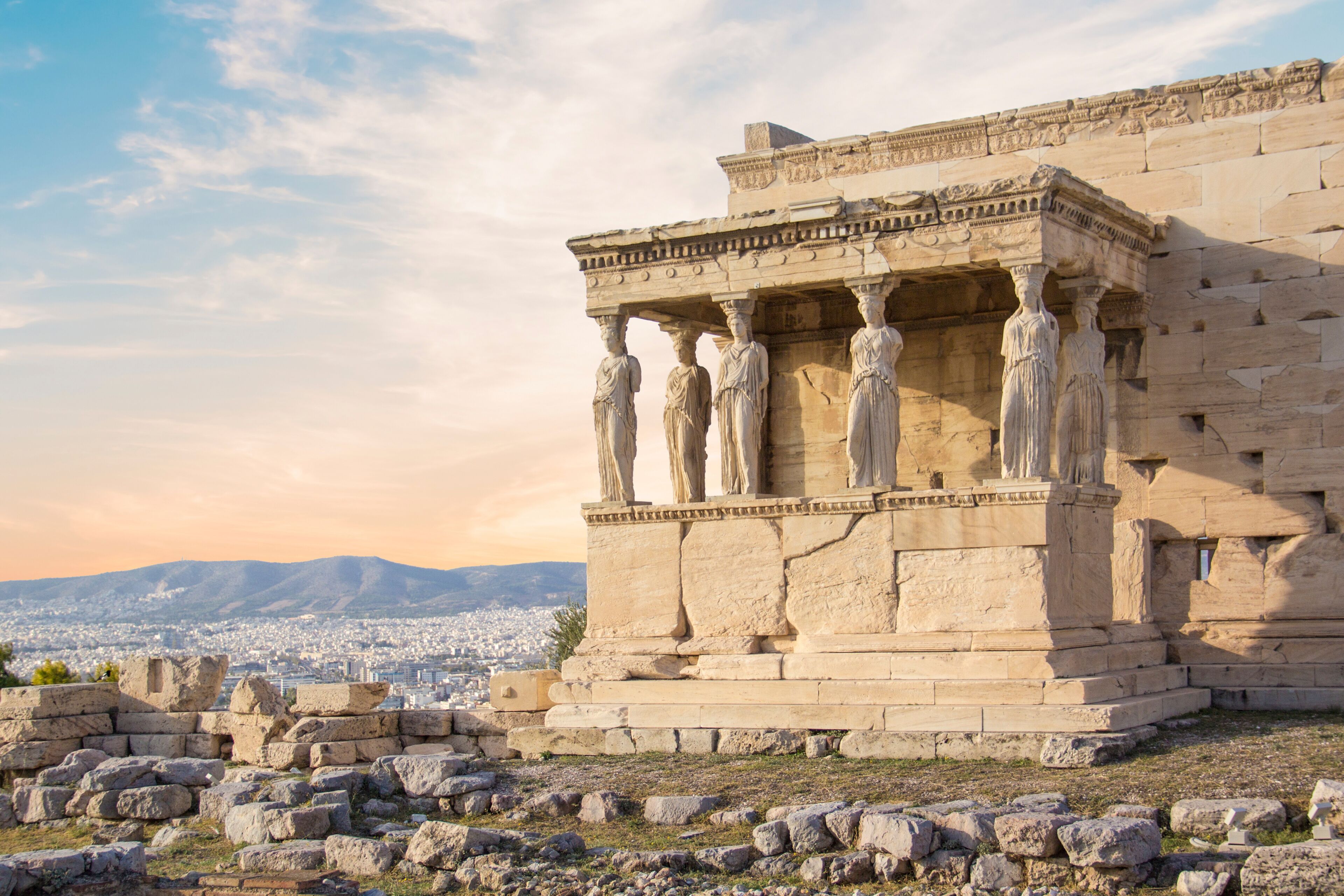 Beautiful view of the Acropolis and Erechtheion in Athens, Greece