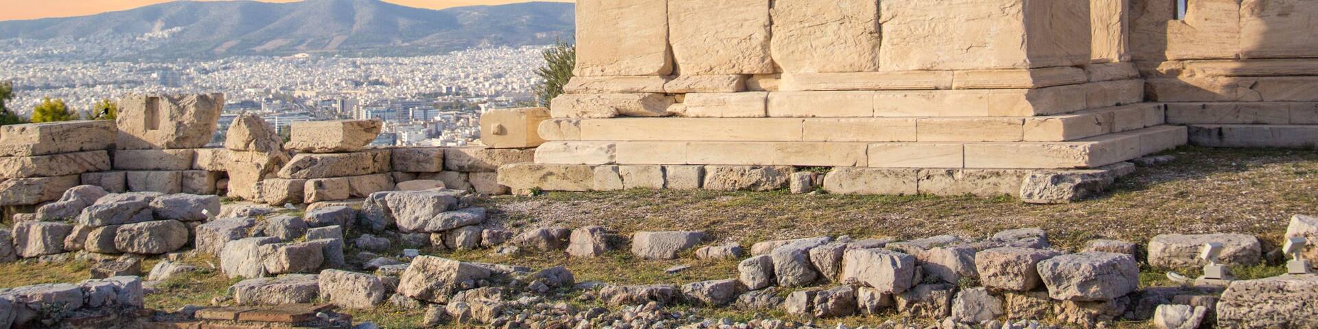 Beautiful view of the Acropolis and Erechtheion in Athens, Greece