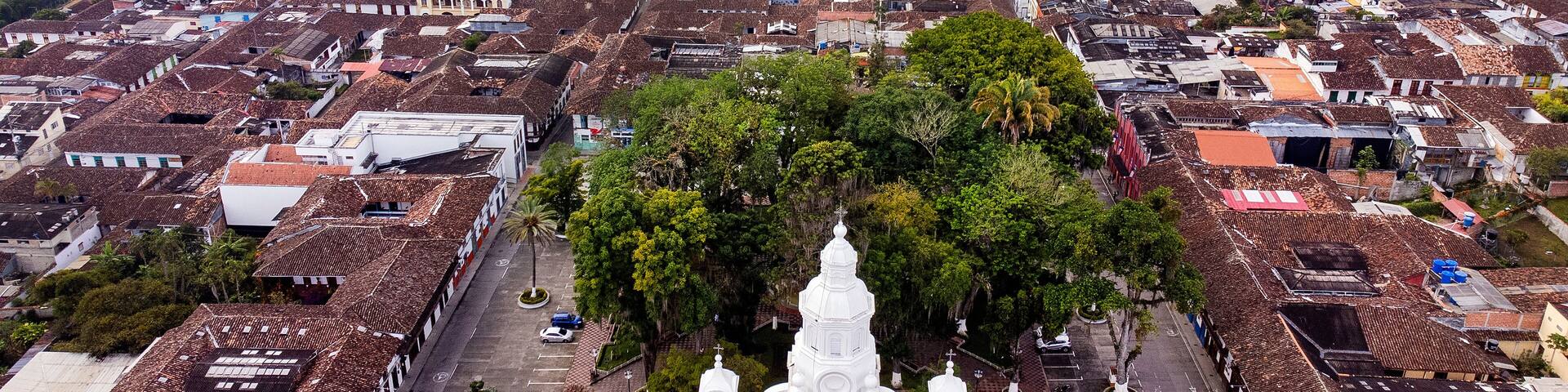 Salamina, Caldas - Colombia. October 6, 2025. Drone view. Municipality located in the north of the department.