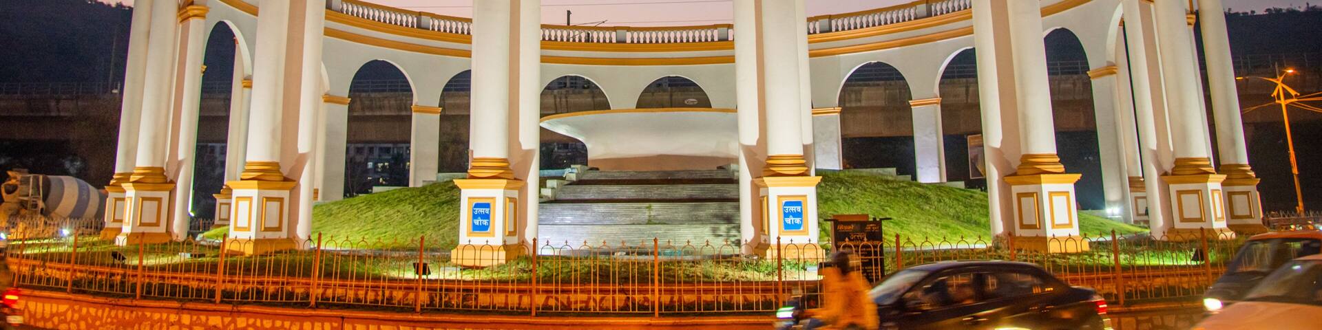 Utsav Chowk which includes heritage elements and night scenes