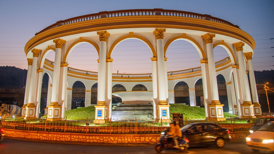 Utsav Chowk which includes heritage elements and night scenes