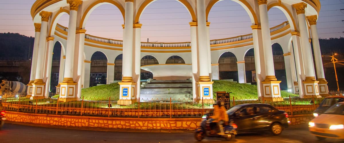 Utsav Chowk which includes heritage elements and night scenes