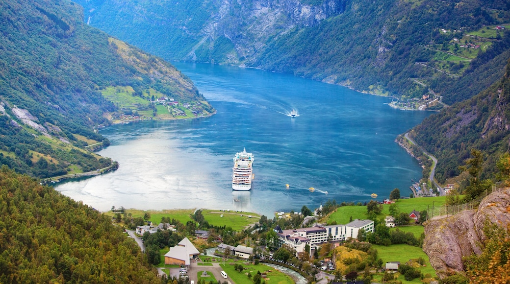 Norway Geiranger fjord. View from mountain.