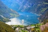Norway Geiranger fjord. View from mountain.