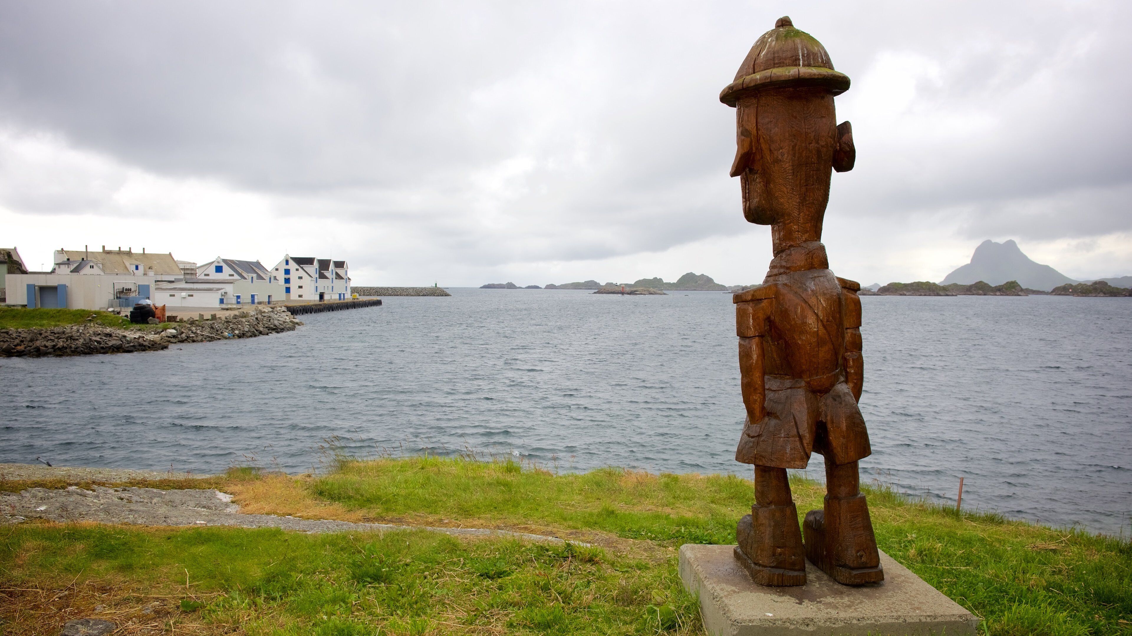 Hurtigruten Ferry Terminal Stamsund which includes a statue or sculpture and a small town or village