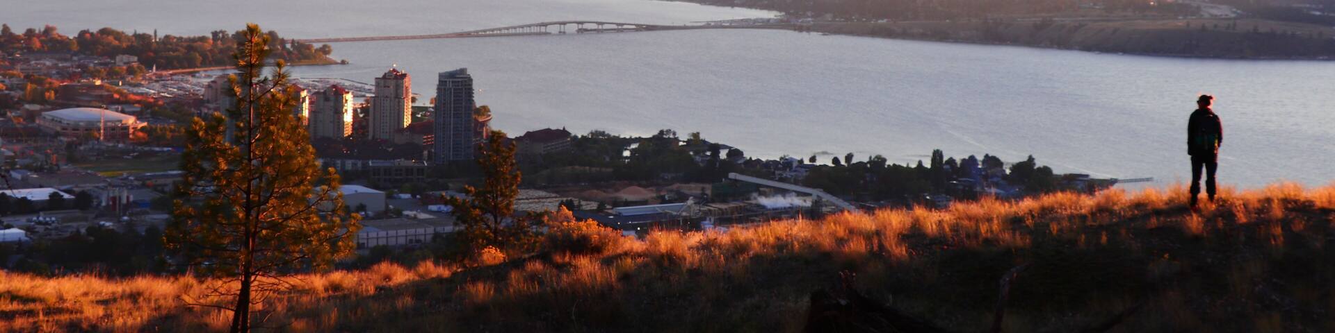 Kelowna city, British Columbia, Knox mountain view, sunset, Canada, Okanagan river