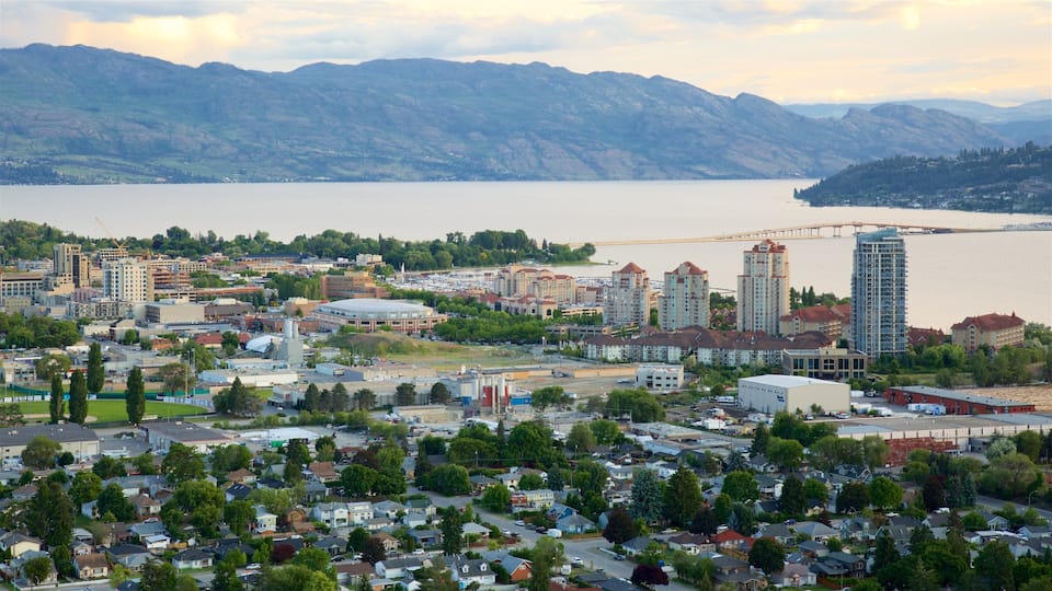 Knox Mountain Park which includes tranquil scenes, a river or creek and a skyscraper