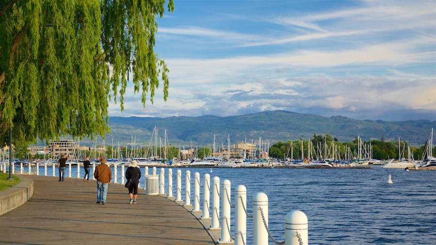 Parque Waterfront ofreciendo una bahía o un puerto y también una pareja