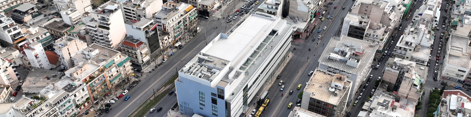 Aerial drone photo of famous National Museum of Contemporary Art in Athens in Syggrou avenue, Attica, Greece