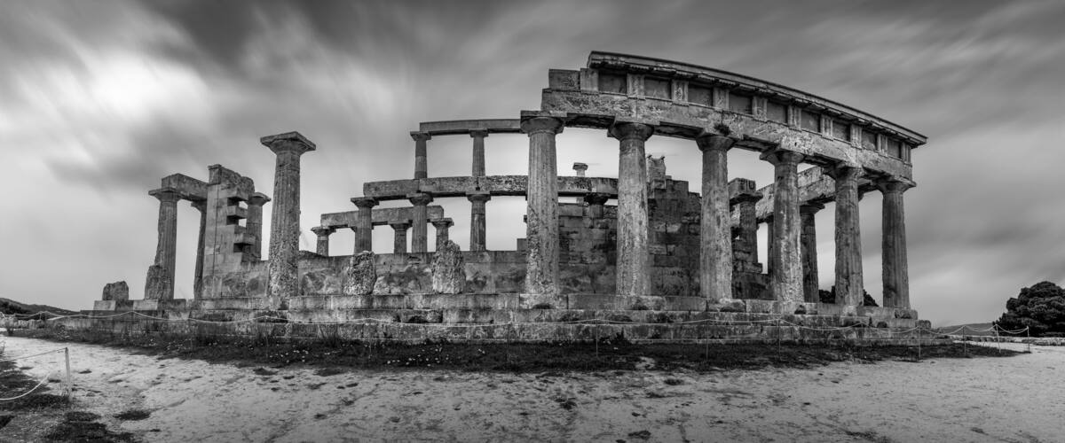The ancient temple of Athena Aphaea, in Egina (Aegina) island, Argosaronic Gulf, Greece, Europe.