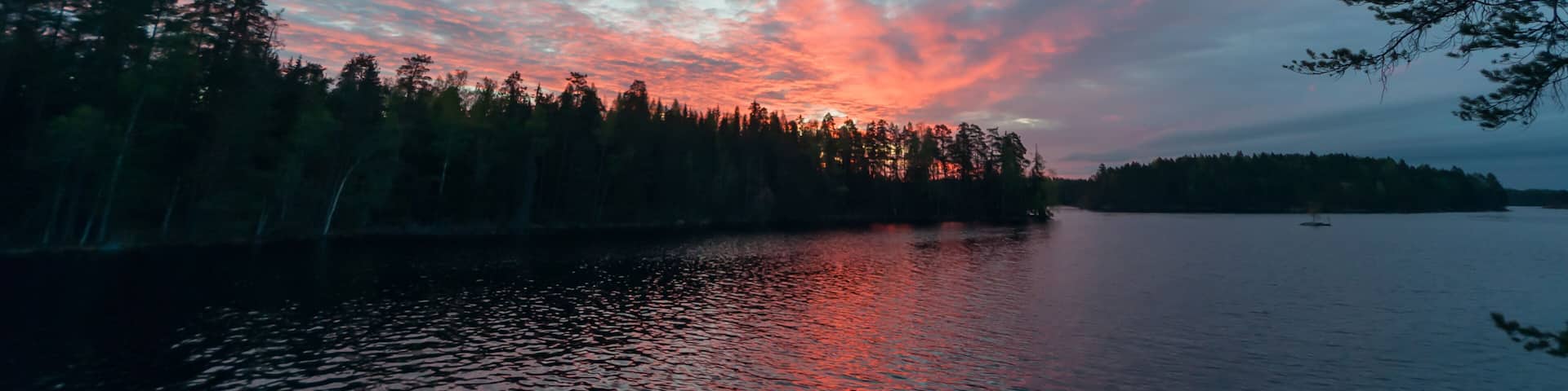 Early summer night by a lake in the forests of Finland