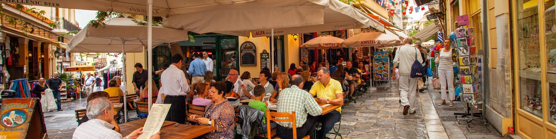 Athens which includes street scenes, cafe lifestyle and outdoor eating