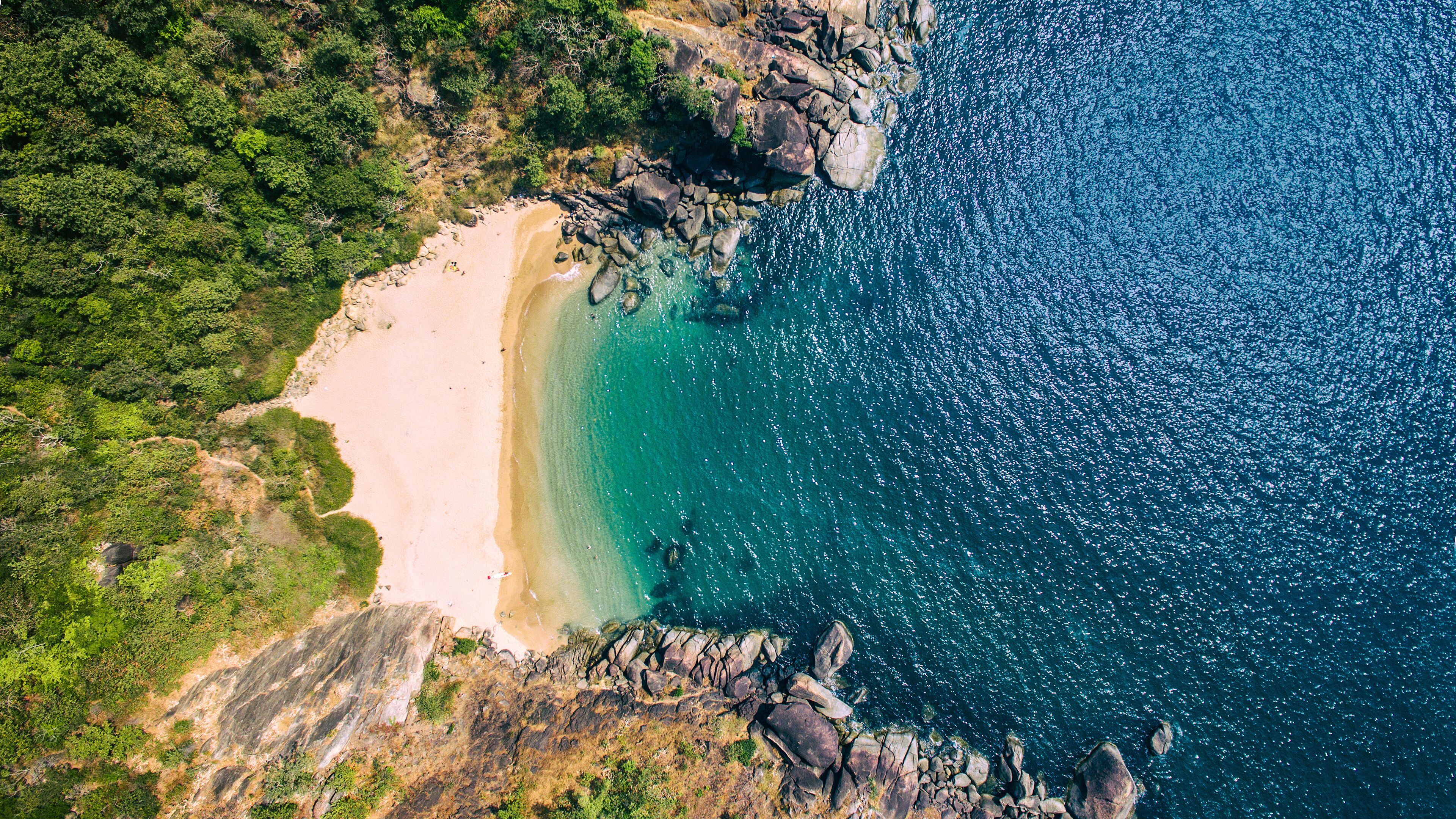 Beauty Butterfly beach aerial view landscape, Goa touristic state in India.