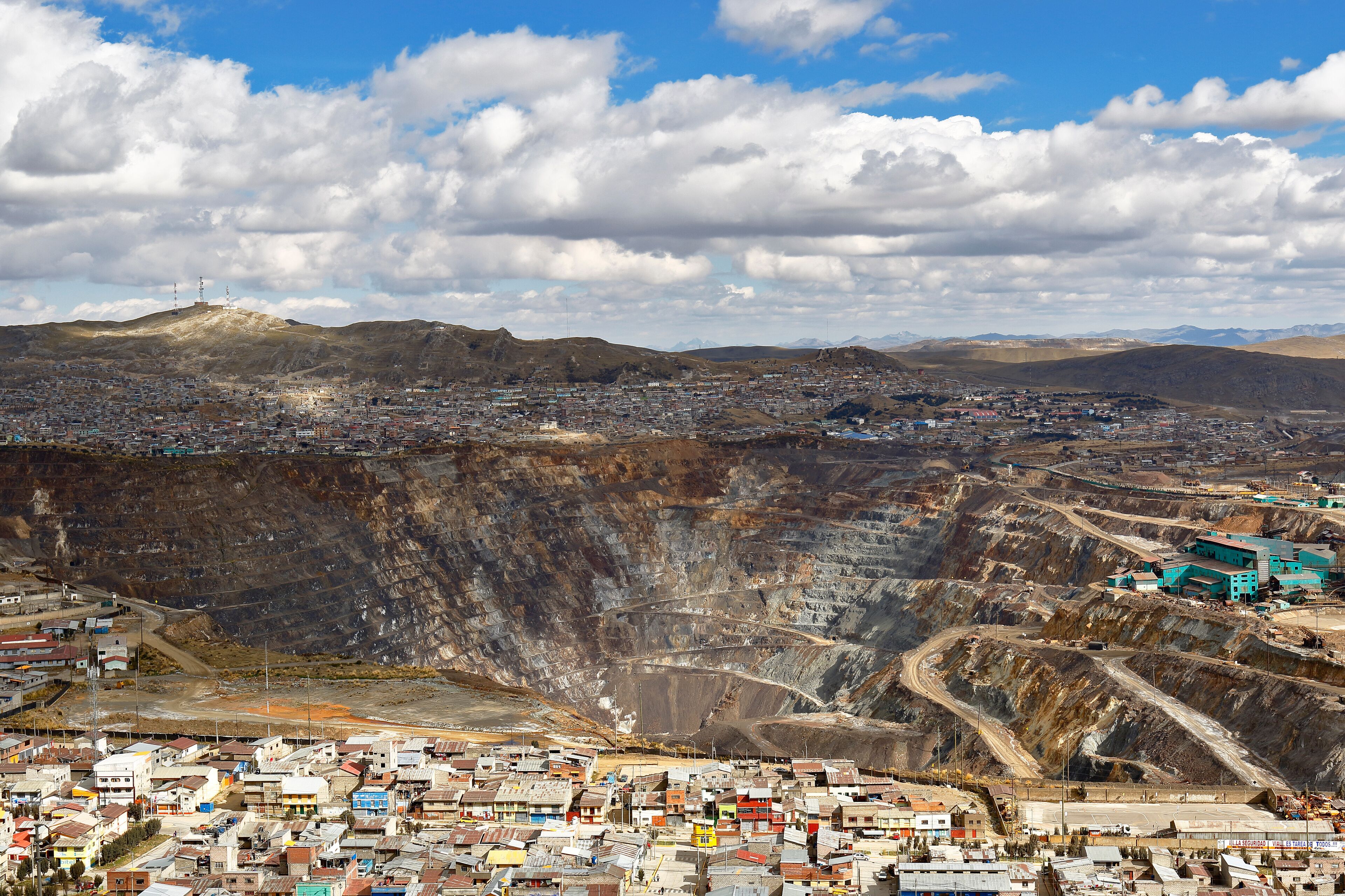 Detail of the open pit "Raul Rojas" caused by the mining extraction and is in the middle of the city of "cerro de pasco" reality with which this population lives