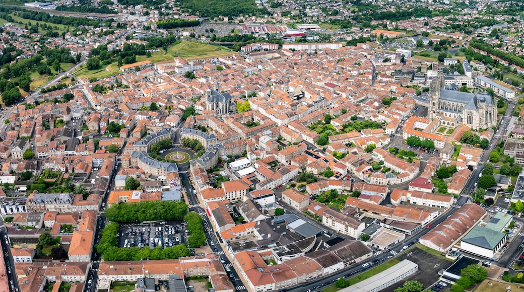 Panorama aerial view of the old town of the city Toul in France on a sunny noon in summer