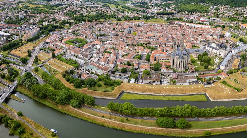 Panorama aerial view of the old town of the city Toul in France on a sunny noon in summer