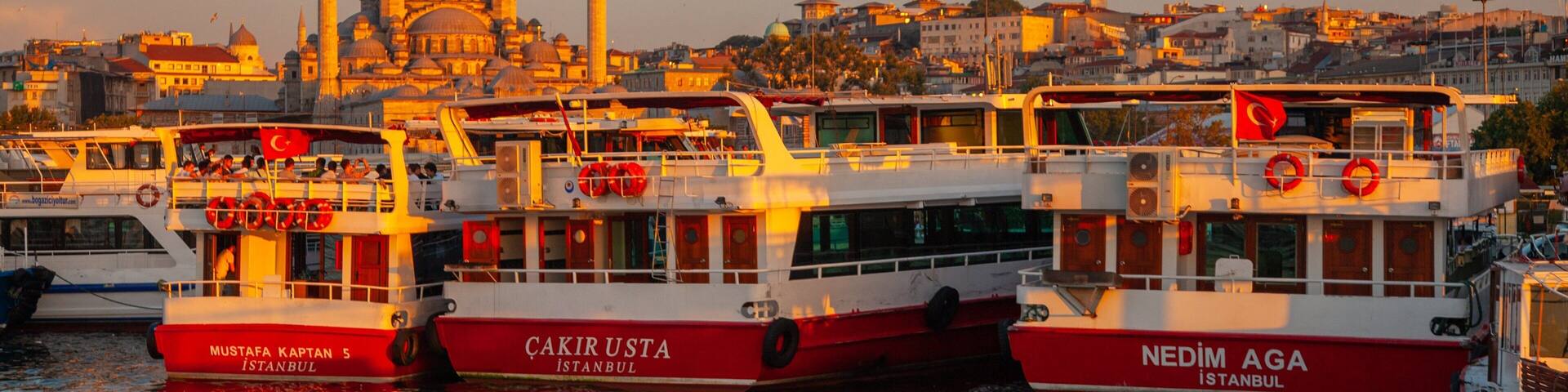 New Mosque which includes a sunset, a bay or harbor and heritage architecture