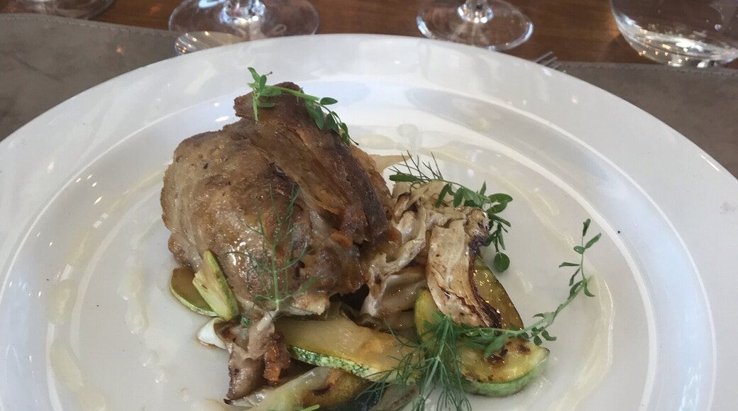 The most incredible meal I’ve had in years! Three courses, menu options, and individual wine pairings for each option. Service, food, and their own olive oil (grown and processed on premises) all matched the caliber of the wine served at this vineyard.