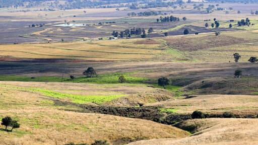 Views of the country town of Killarney in Queensland Australia. With rolling hills and green paddocks