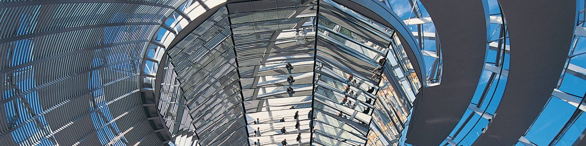 Low Angle View of the Dome and Elevated Walkway Within the Bundestag, Berlin, Germany