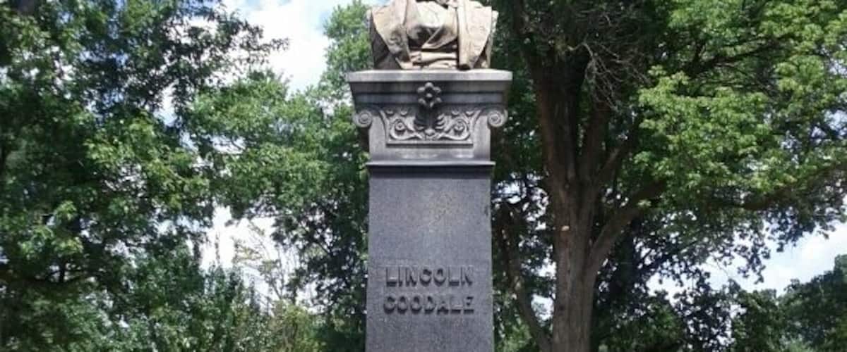 The bronze bust of Lincoln Goodale, the man who donated the land for the park.