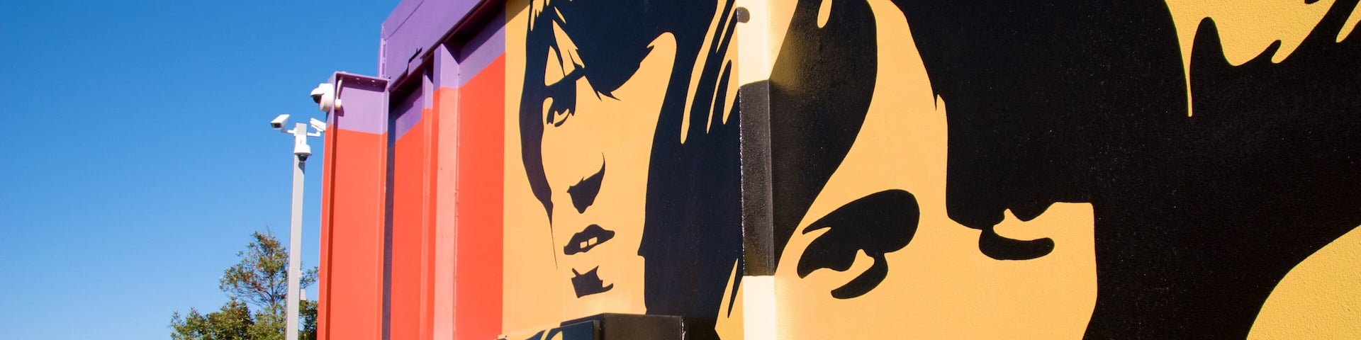 A colorful mural with a woman's face on a building.
