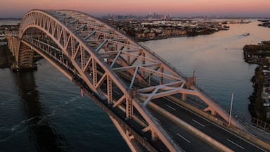 Historic Bayonne Suspended Arch Bridge over Kill Van Kull at Sunset - NJ & NY Route 440 - Bayonne, New Jersey & Staten Island, New York City, New York