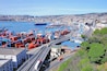 Container terminal in the city port. Valparaiso, Chile.