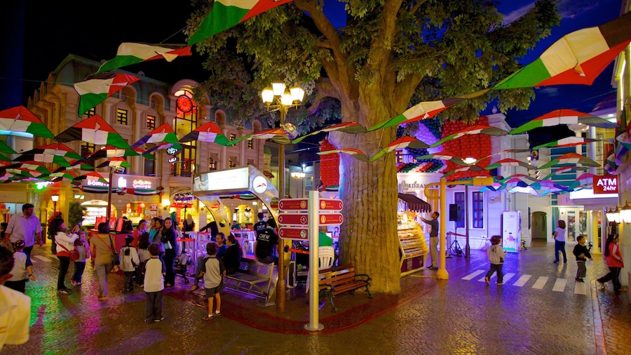 Dubai Mall which includes night scenes, a city and nightlife