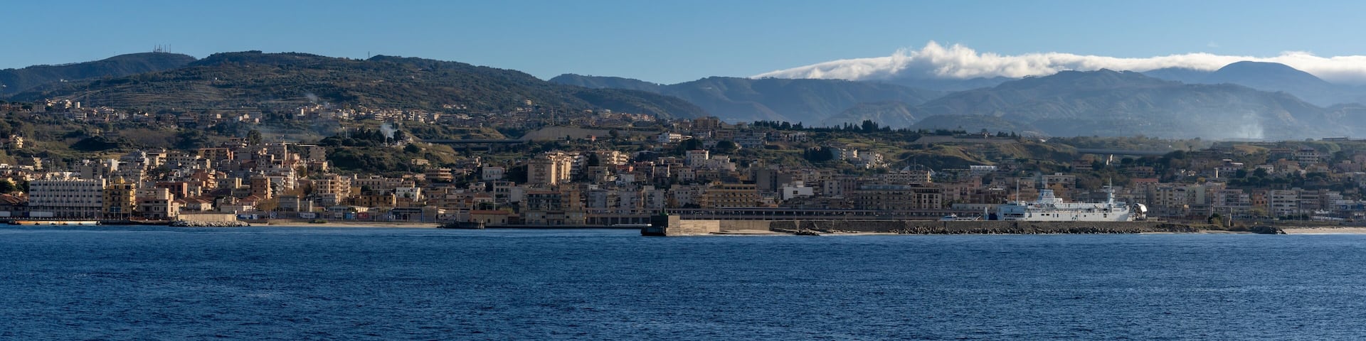 panorama view of the ferry terminal and harbor at Villa San Giovanni on the Strait of Messina