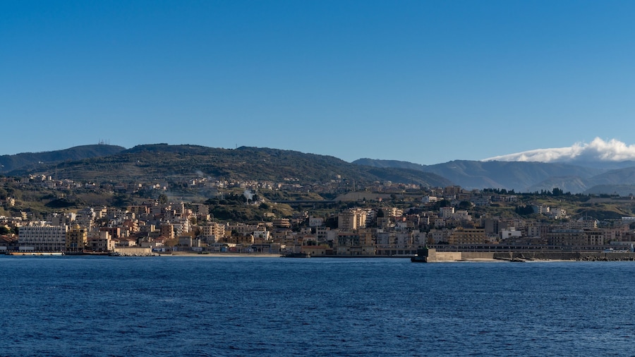 panorama view of the ferry terminal and harbor at Villa San Giovanni on the Strait of Messina
