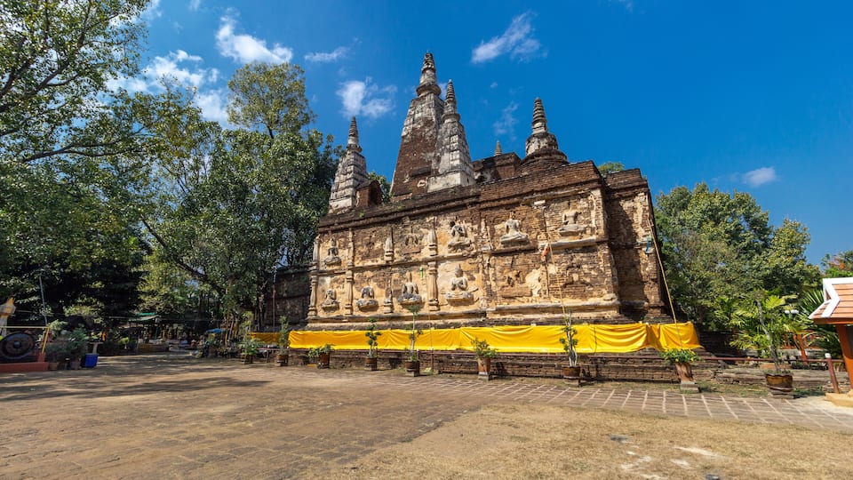 Maha Chedi (Ancient pagoda) at Wat Chet Yot (Wat Photharam Maha Wihan) Chang Phueak Subdistrict, Mueang Chiang Mai District, Chiang Mai, Northern Thailand