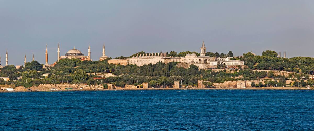 Istanbul's ancient monuments seen from across the Bosphorus, Turkey.; Istanbul, Turkey.
