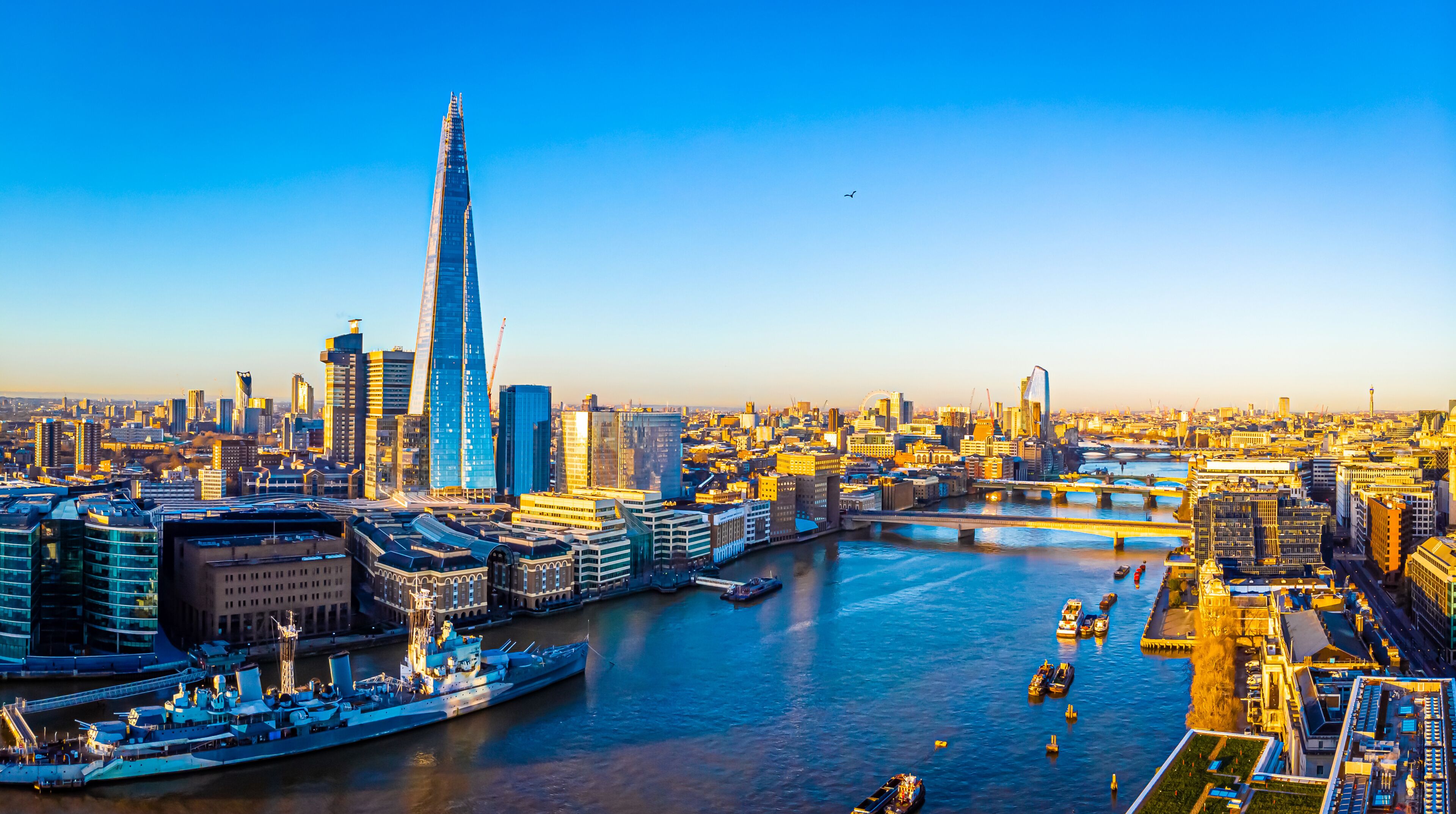 View of London skescrappers in the sunny morning, London