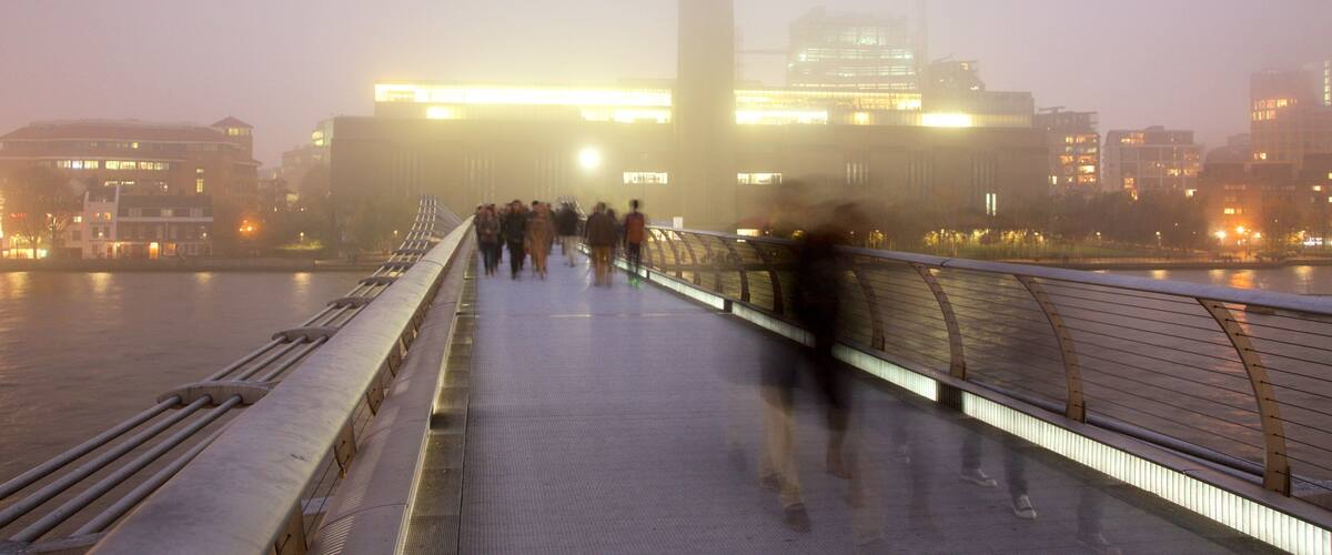 London Millennium Footbridge featuring a city, a bridge and a river or creek