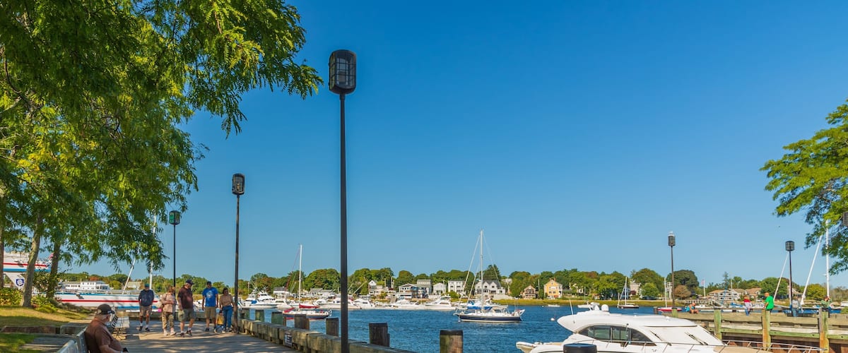 Waterfront Promenade Park which includes a bay or harbor