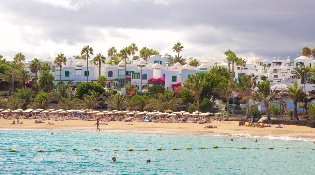 Las Cucharas Beach which includes a beach, a coastal town and general coastal views