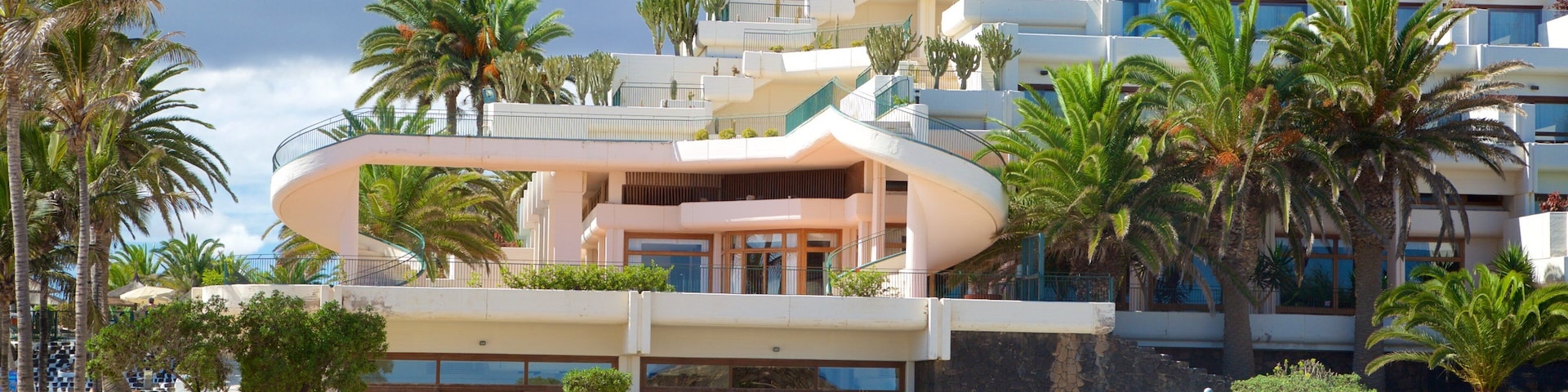 Las Cucharas Beach which includes a coastal town, a hotel and a sandy beach