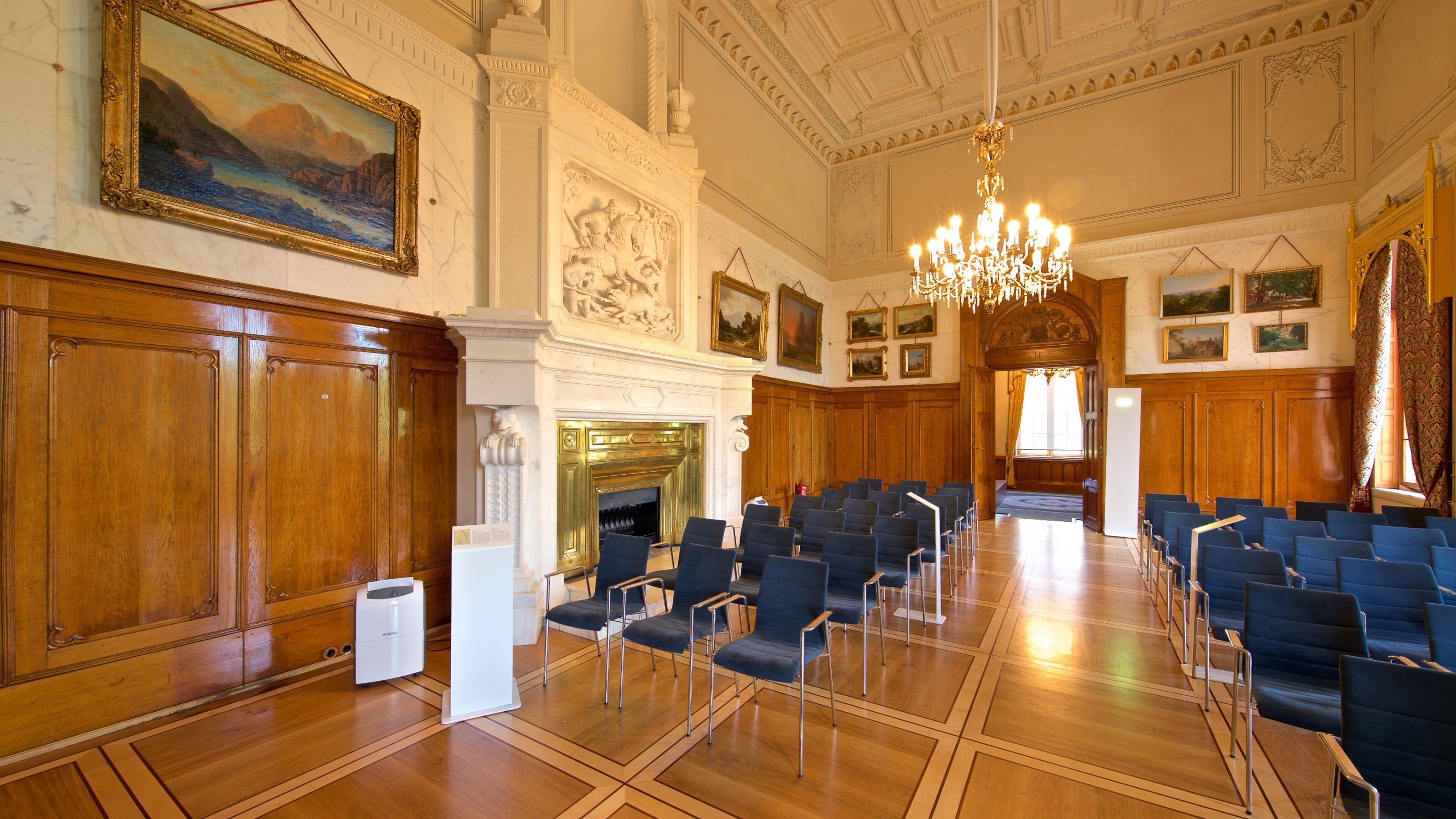 Granitz Hunting Lodge featuring an administrative buidling, interior views and heritage elements