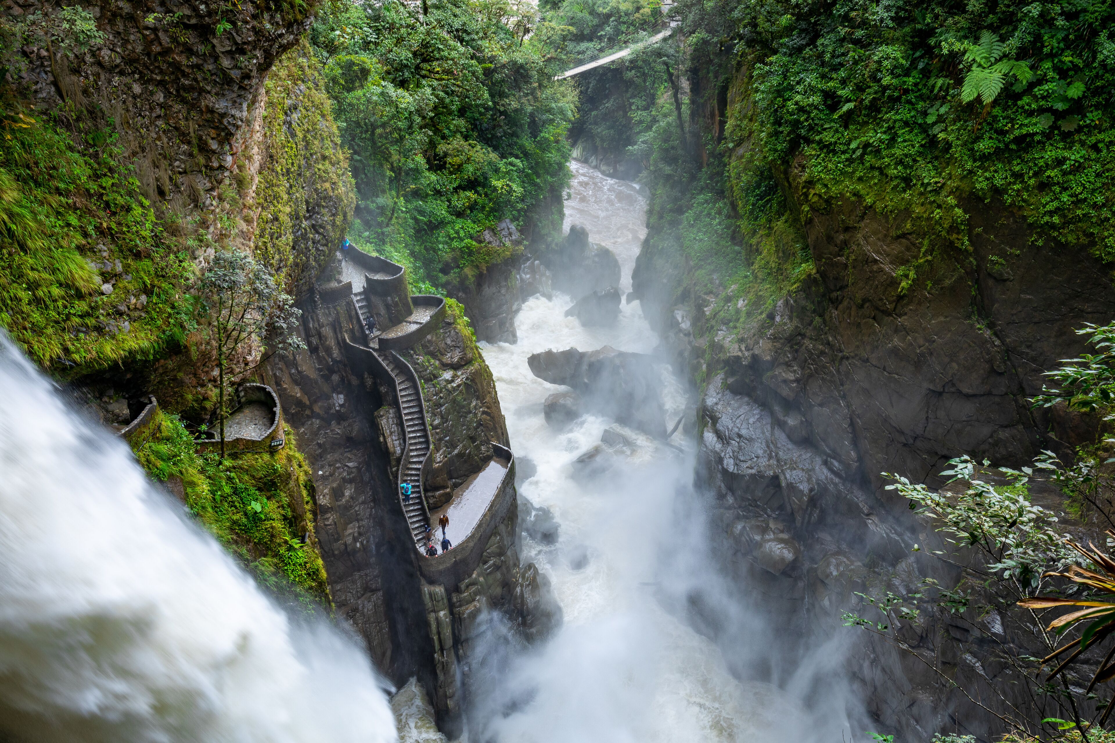 El Pailon del Diablo waterfall in Banos Santa Agua, Ecuador. South America.