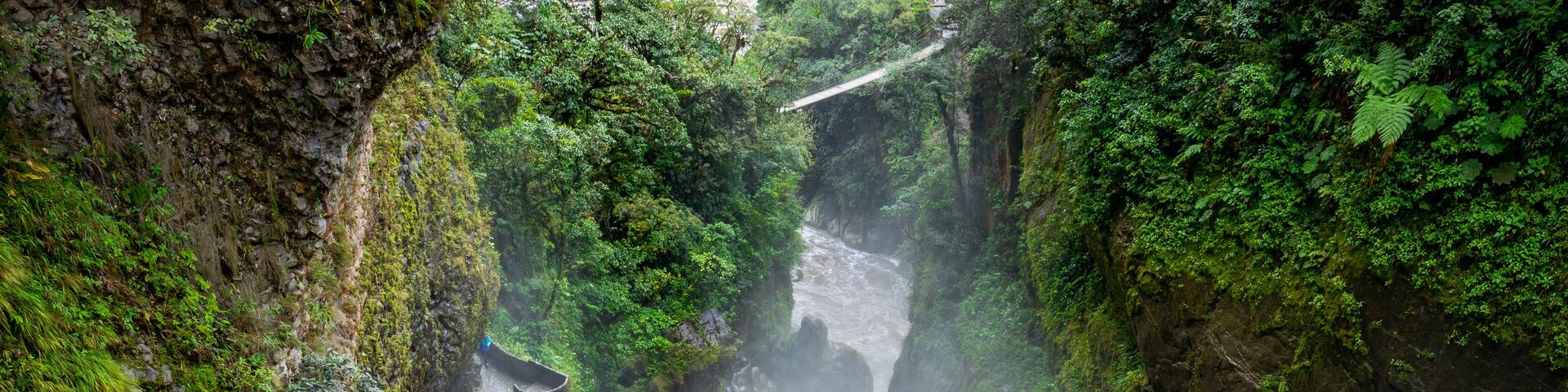 El Pailon del Diablo waterfall in Banos Santa Agua, Ecuador. South America.