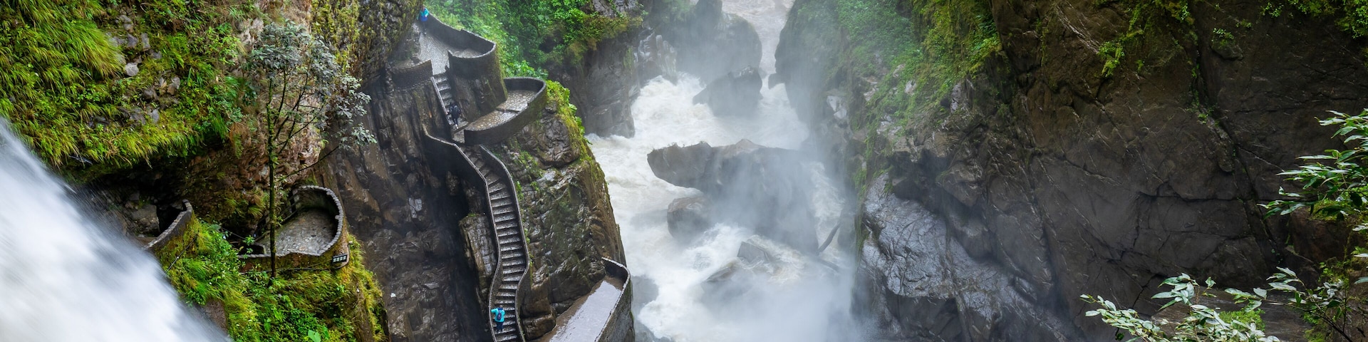El Pailon del Diablo waterfall in Banos Santa Agua, Ecuador. South America.