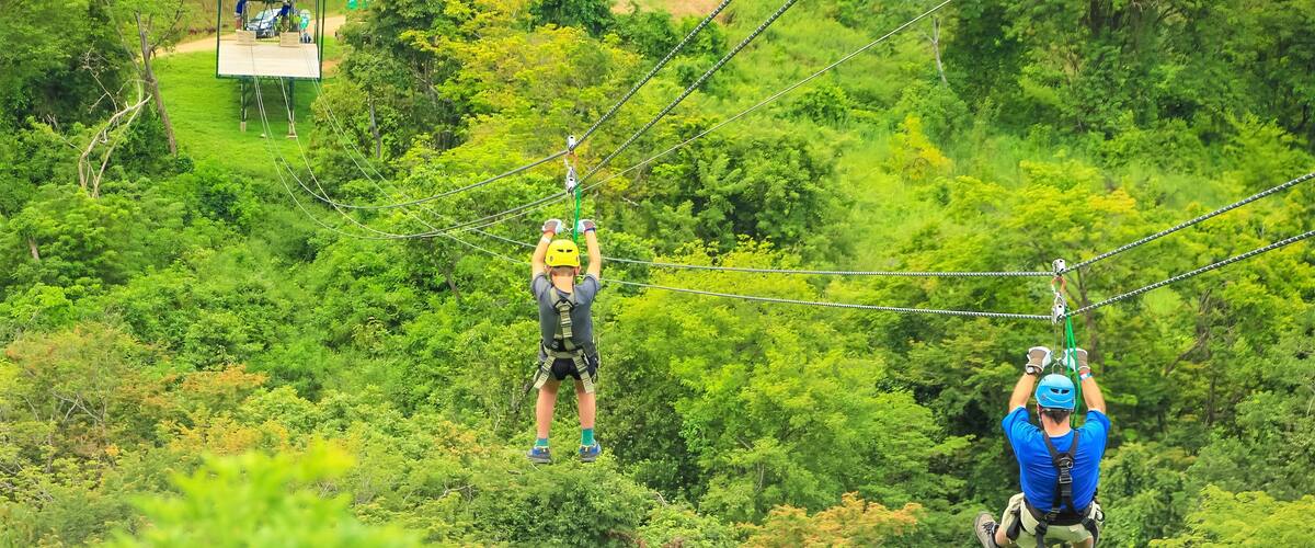 Zip lining over a jungle