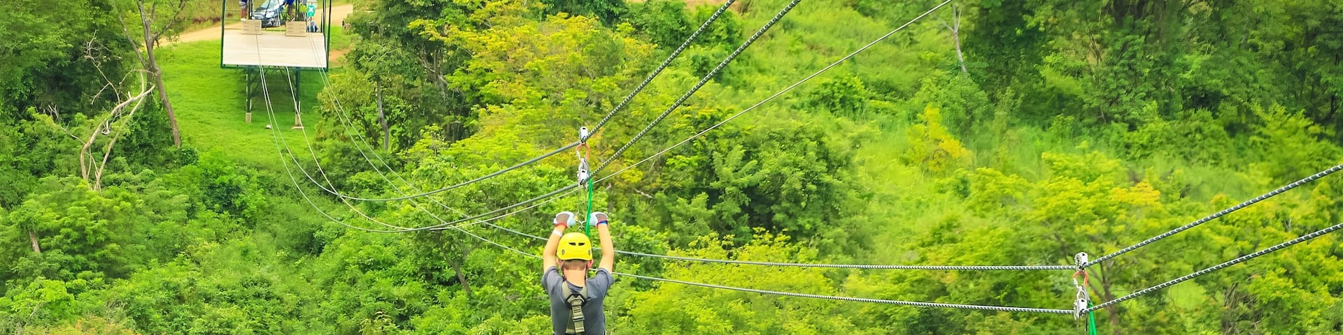 Zip lining over a jungle