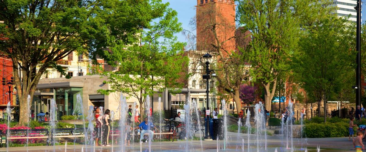 Parque Washington que incluye una fuente y una plaza
